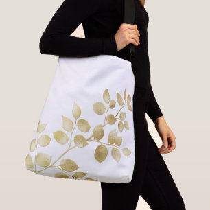 Kleines Weiß mit goldenen Blätter Kreuzsack Tragetaschen Mit Langen Trägern