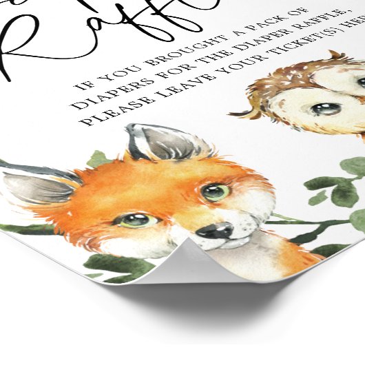 Kleines Woodland Babydusche Windeln Raffelzeichen Poster (Ecke)