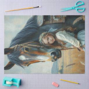 Kleines Zigeunermädchen mit ihrem Pferd Seidenpapier