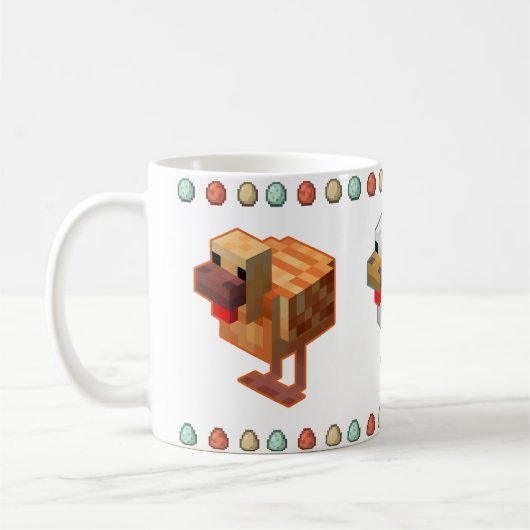 Kleinhähnchen, neue Eier, drei Hühner Kaffeetasse (Links)