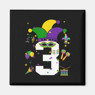 Kleinkind 3. Geburtstag Mardi Gras Thema 3 Jahre a Magnet