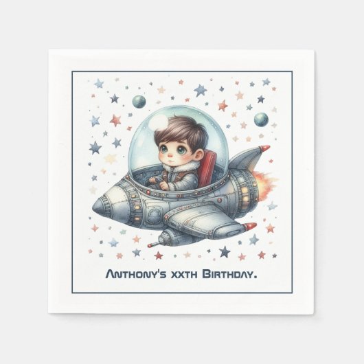 Kleinkind Astronaut Space Thema Geburtstagsparty Serviette (Vorderseite)