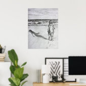 Kleinkind auf dem Beach Pencil Zeichnend Art Print Poster (Heimbüro)