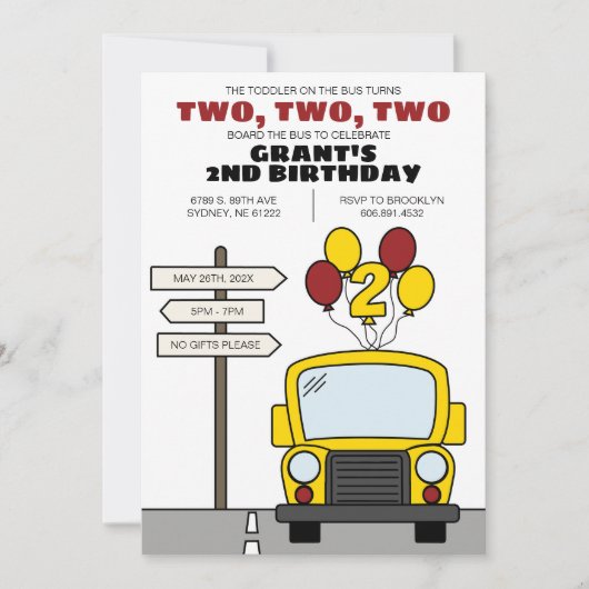 Kleinkind im Bus wird zwei - 2. Geburtstag Einladung (Vorderseite)