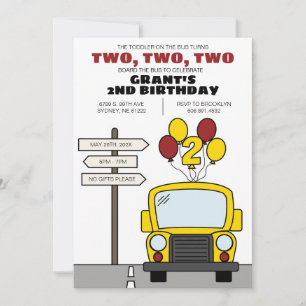 Kleinkind im Bus wird zwei - 2. Geburtstag Einladung