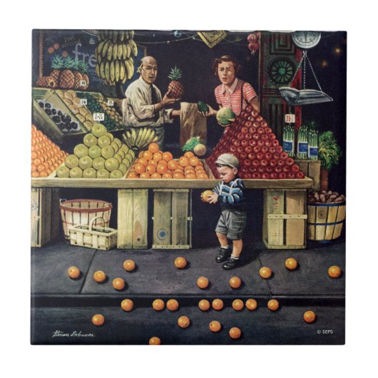 Kleinkind und Orangen Fliese (Vorderseite)