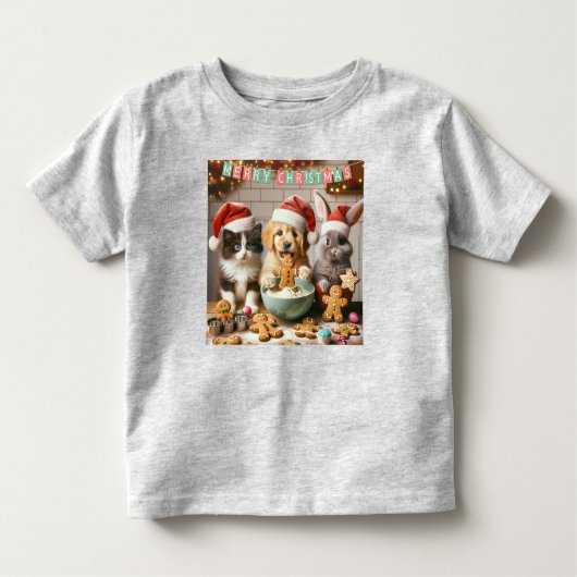 Kleinkind Weihnachts-T - Shirt mit Hund, Katze, Ha (Vorderseite)
