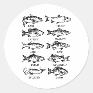 Kleinkinder Typen Freshwater Fish Funny Fisherman Runder Aufkleber