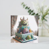 KLEINMONSTERN DEKORIERTER KINDERGEBURTSTAG CAKE KARTE (Stehend Vorderseite)