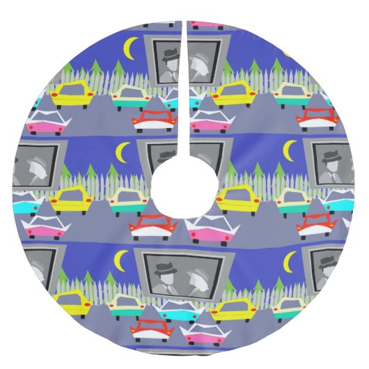 Kleinstadt-Autokino-Film-Weihnachtsbaum-Rock Polyester Weihnachtsbaumdecke (Vorderseite)