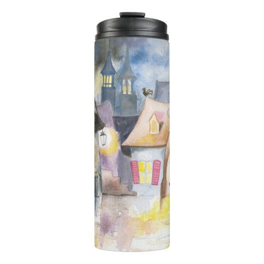 Kleinstadt nachts thermosbecher (Vorderseite)