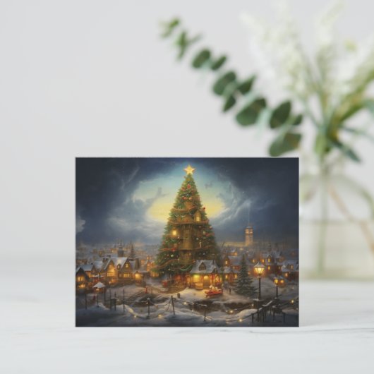 Kleinstadt-Weihnachtswunder mit Großem Baum Postkarte (Stehend Vorderseite)