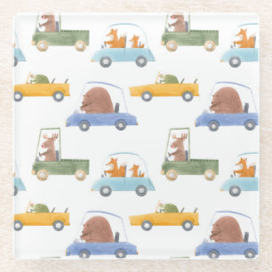 Kleintiere: von Hand gezeichnet Wasserfarbmuster. Glasuntersetzer