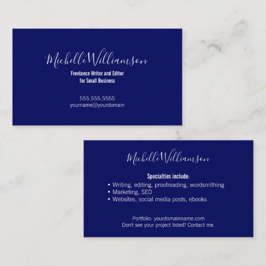 Kleinunternehmer Navy Blue Visitenkarte (Vorne/Hinten)