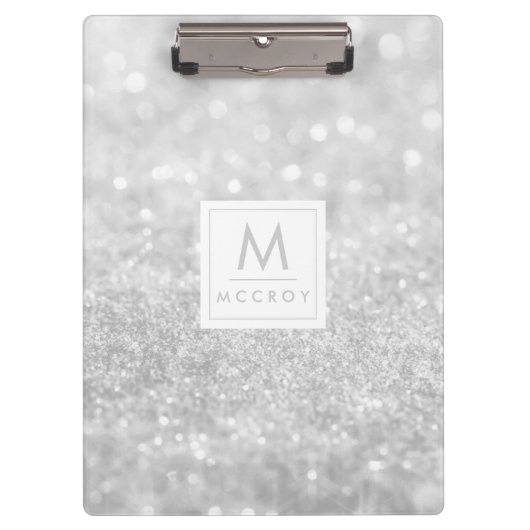 Klemmbrett - silberner Glitzer-Initialen-Name (Vorderseite)