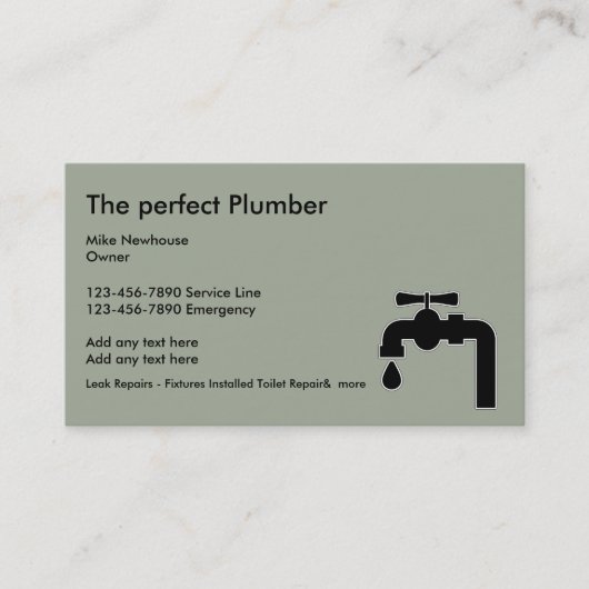 Klempner-Dienstleistungsunternehmen-Karten Visitenkarte (Vorderseite)