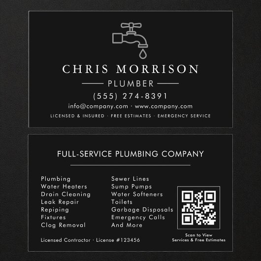 Klempner Klempner Schwarz Silber QR-Code Visitenkarte