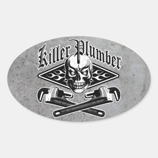 Klempner-Schädel: Killer-Klempner 3.1 Ovaler Aufkleber (Vorderseite)