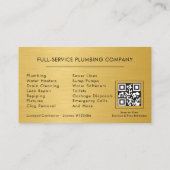 Klempner Schwarz & Gold Metallisch QR-Code Visitenkarte (Rückseite)