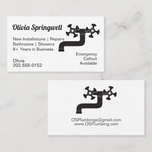 Klempner Wasser Gestochen Visitenkarte (Vorne/Hinten)