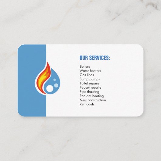 Klempnerarbeit und Heizung. Visitenkarte für (Rückseite)