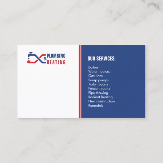 Klempnerarbeit und Heizung. Visitenkarte für (Rückseite)