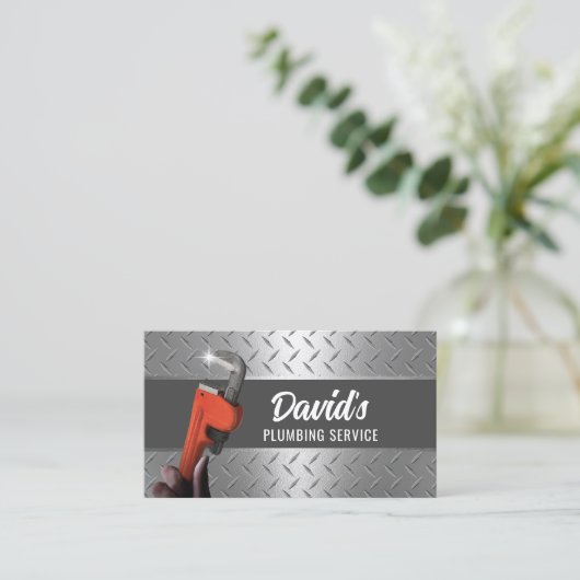 Klempnerleitung Wrench Metal Berufliche Klempnerei Visitenkarte (Stehend Vorderseite)