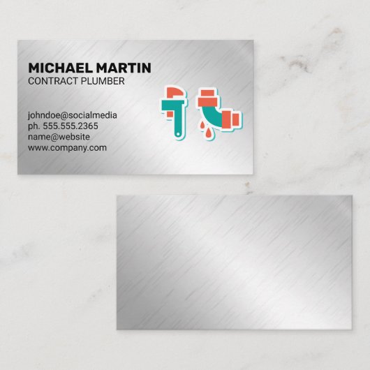 Klempnersymbole | Aluminium-Metall-Hintergrund Visitenkarte (Vorne/Hinten)