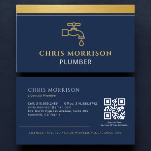 Klempnerunternehmen QR-Code Navy Blau Gold Visitenkarte