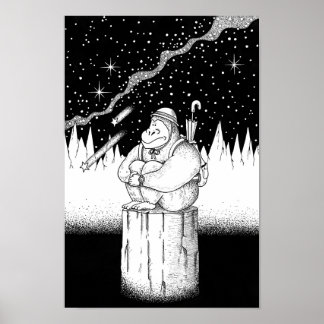 Kletterer in einer sternenklaren Nacht. Poster
