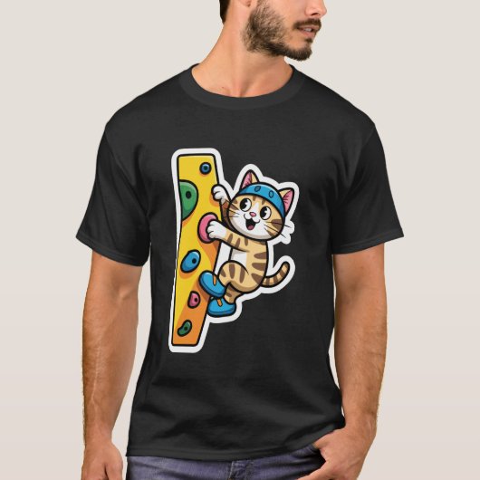 Kletterkatze Boulderwand Meme T-Shirt (Vorderseite)