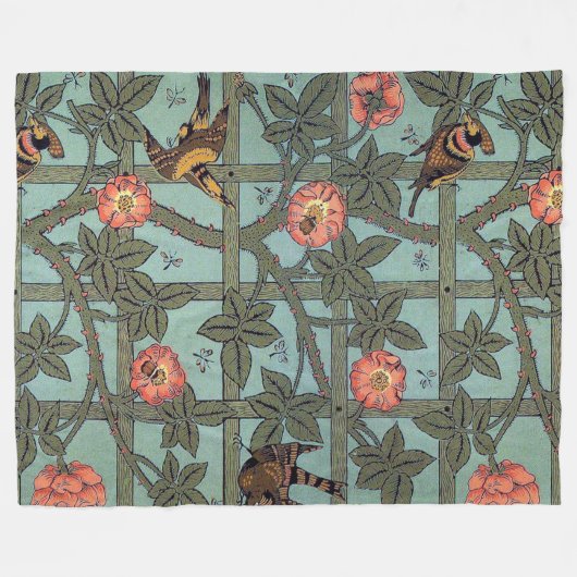 Klettern Rose & Kleiner Vogel, William Morris Fleecedecke (Vorderseite (Horizontal))