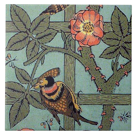 Klettern Rose & Kleiner Vogel, William Morris Fliese (Vorderseite)