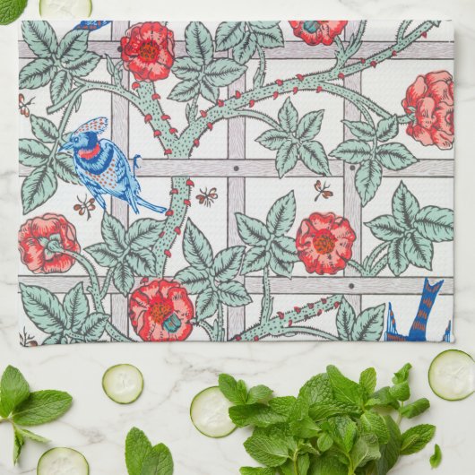 Klettern Rose & Kleiner Vogel, William Morris Geschirrtuch (Gefaltet)