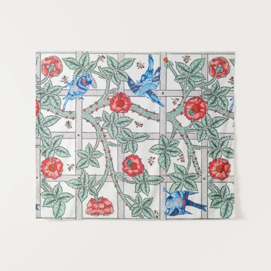 Klettern Rose & Kleiner Vogel, William Morris Wandteppich (Vorderseite (Horizontal))
