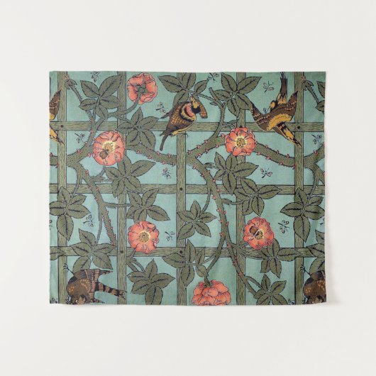 Klettern Rose & Kleiner Vogel, William Morris Wandteppich (Vorderseite (Horizontal))
