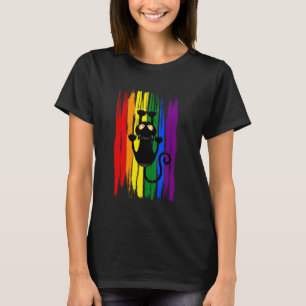 Kletternde schwarze Katze auf Regenbogen Lustige L T-Shirt