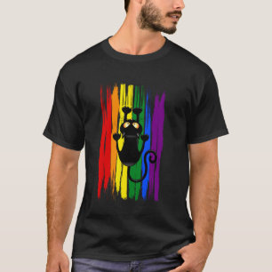 Kletternde schwarze Katze auf Regenbogen Lustiger T-Shirt
