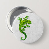 Kletternder grüner Gecko auf einer weißen Wand Button (Vorne & Hinten)