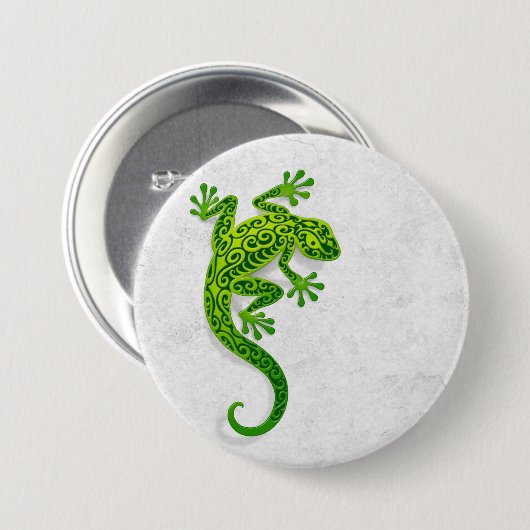 Kletternder grüner Gecko auf einer weißen Wand Button (Vorne & Hinten)