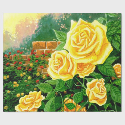Kletterpapier mit Gelben Rosen Geschenkpapier (Flach)