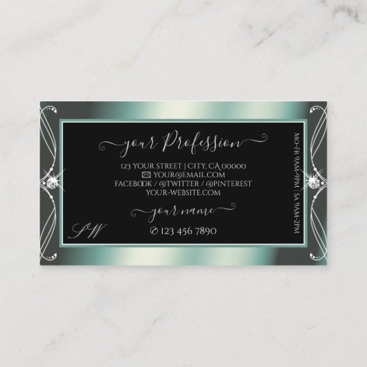 Kletterschwarz und Aquamarine Sparkle-Diamanten-Mo Visitenkarte (Rückseite)