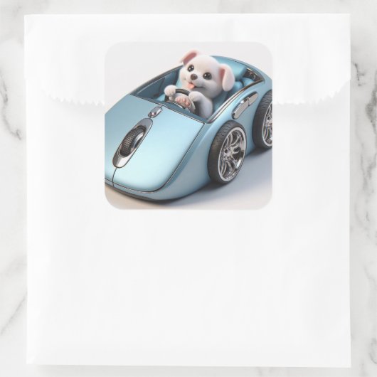 Klicken Sie auf und Vroom: Puppy Driver Edition Quadratischer Aufkleber (Tasche)