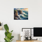Kliffside Blue Ocean Waves Küste Poster (Heimbüro)