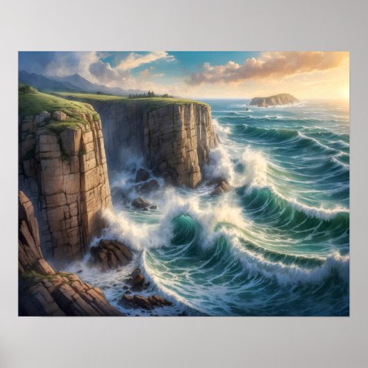 Kliffside Blue Ocean Waves Küste Poster (Vorne)