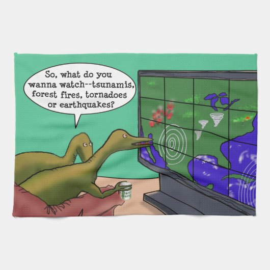 Klimawandel Dinosaurier Parody-Cartoon Handtuch (Horizontal)