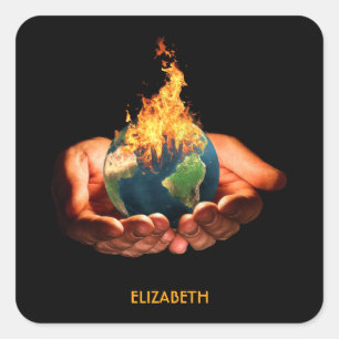 Klimawandel Globale Erwärmung Erde Feuer Quadratischer Aufkleber