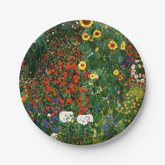 Klimt - Bauerngarten mit Sonnenblumen Pappteller (Vorderseite)