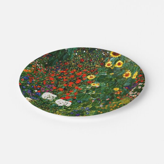 Klimt - Bauerngarten mit Sonnenblumen Pappteller (Schrägansicht)