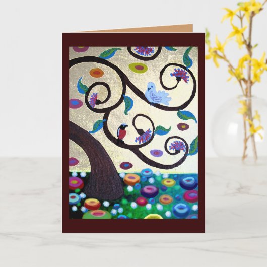 Klimt-Baum mit Vögeln Karte (Gelbe Blume)